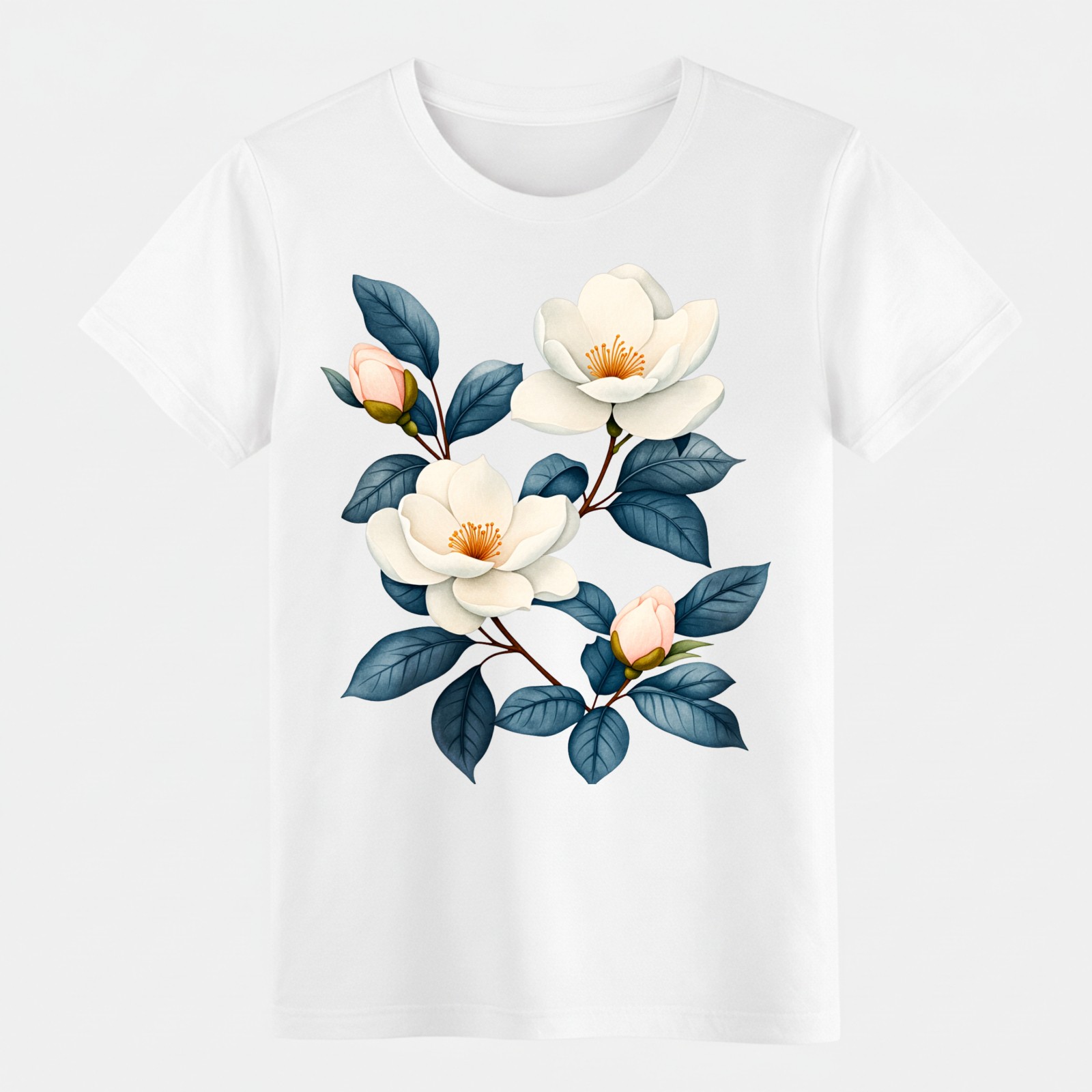 Vintage Magnolia Flower Watercolor Casual Cotton T-Shirt for Nature Lovers