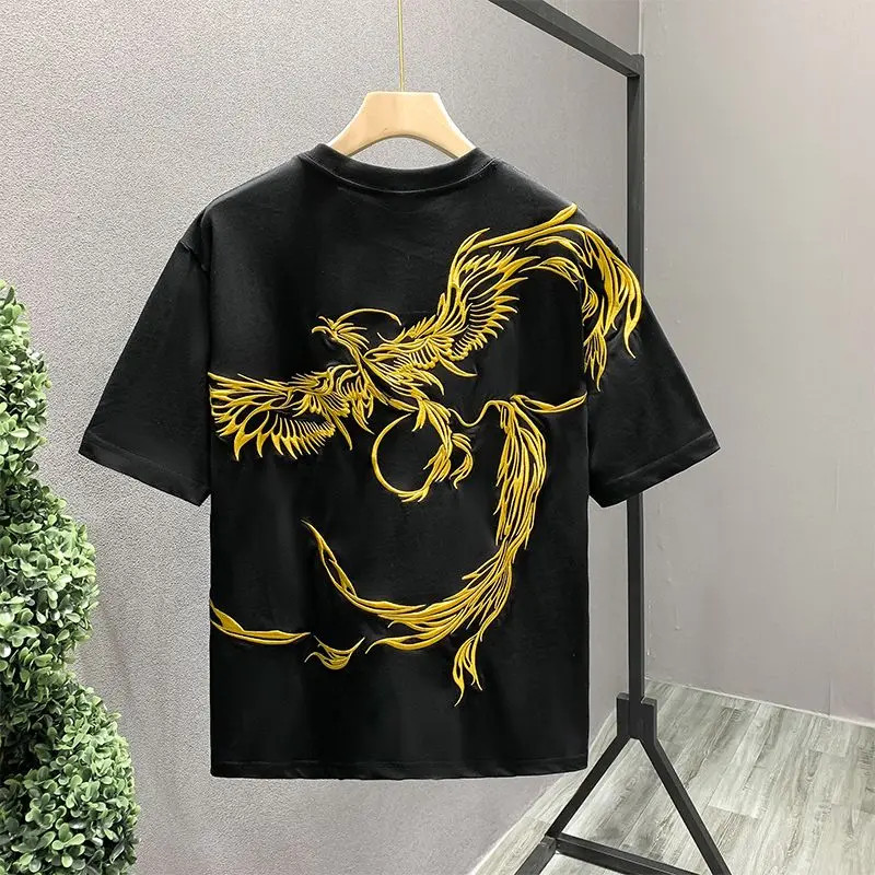 Men&rsquo;s White Embroidery 100% Cotton O-Neck T-Shirt Korean Style Tee