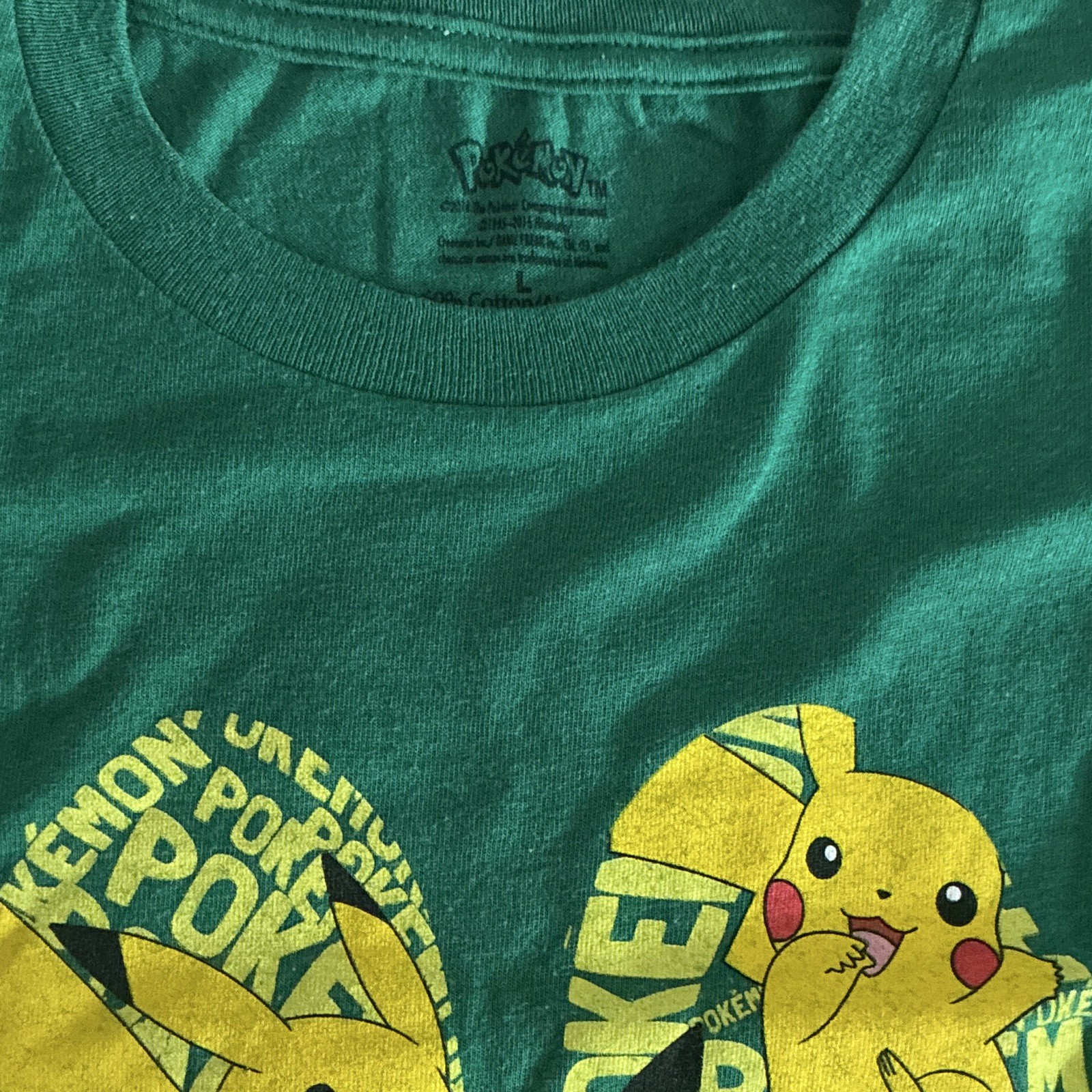 Pokémon youth Pikachu Green Graphic Crew Neck Cotton Short Sleeve Tee, Size L