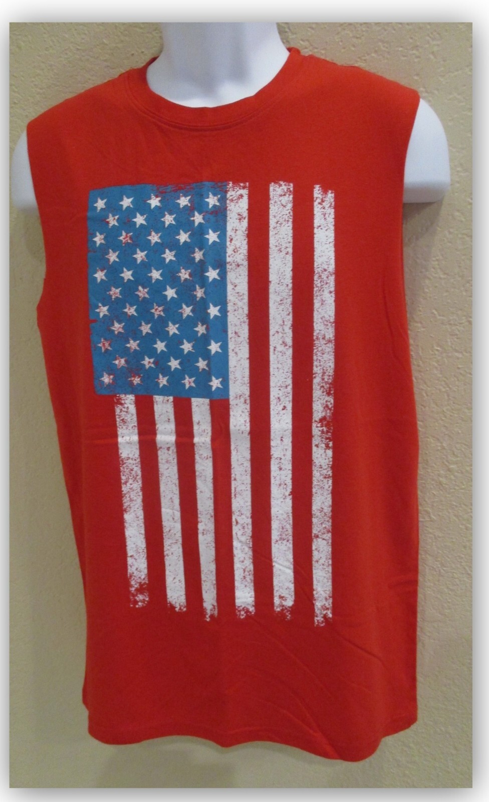 Muscle Summer Shirt Fifth Sun Red White Blue Flag Men&rsquo;s Sleeveless XXL MEDIUM