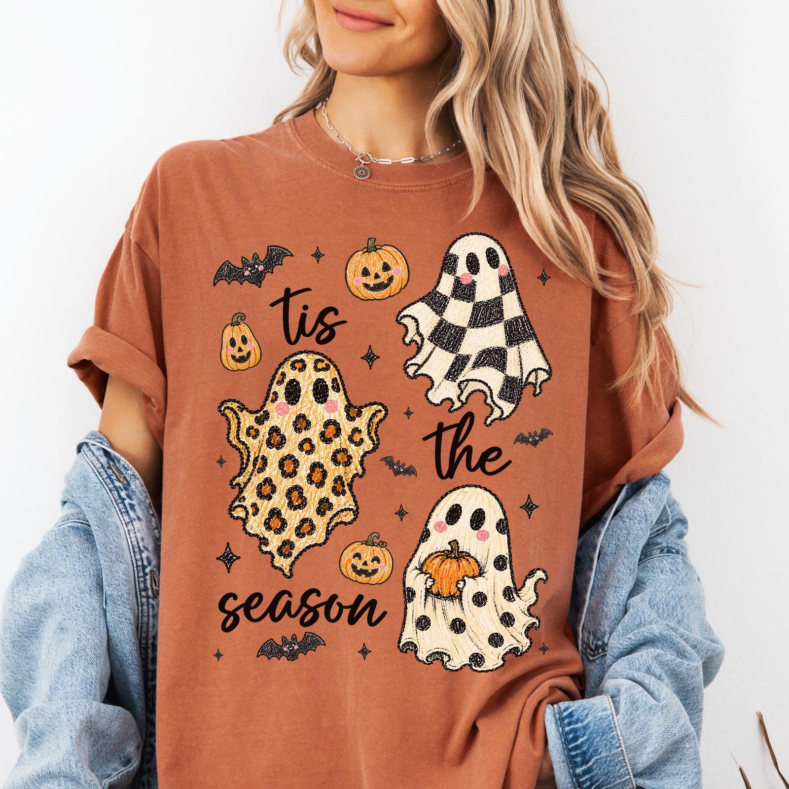 Tis The Season Fall Shirt Retro Ghost Pumpkin Halloween Autumn Unisex Tee Gift