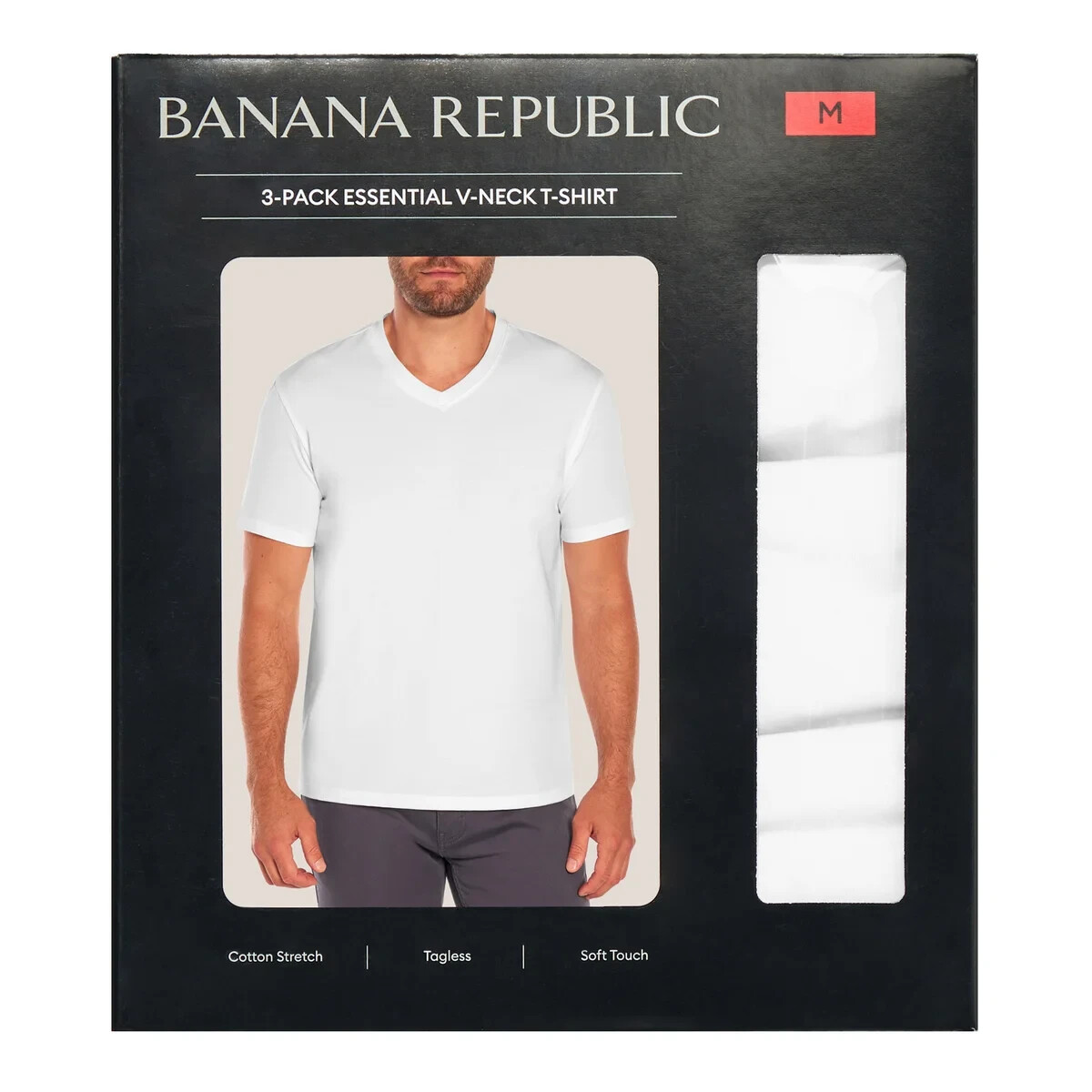3 Pack Banana Republic Mens V Neck Premium Wash T-Shirts Fit – White – Small