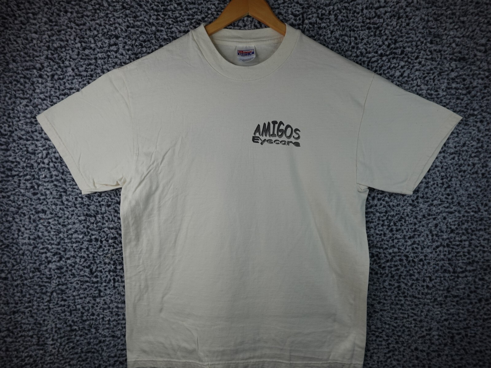 Hanes Beefy-T Size Large Amigos Eye Care Eyeball Print on back