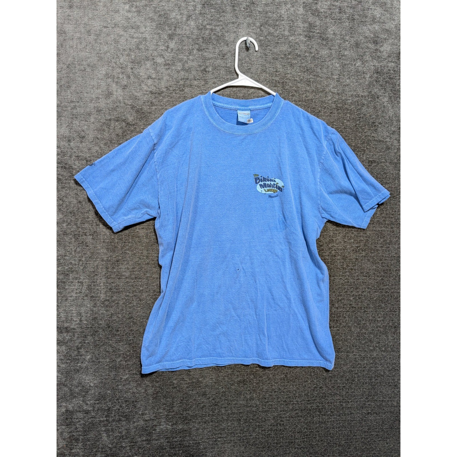 Crazy Shirts Mens Large Blue Hawaii Dyed Bikini Martini Lounge Hawaii T-Shirt