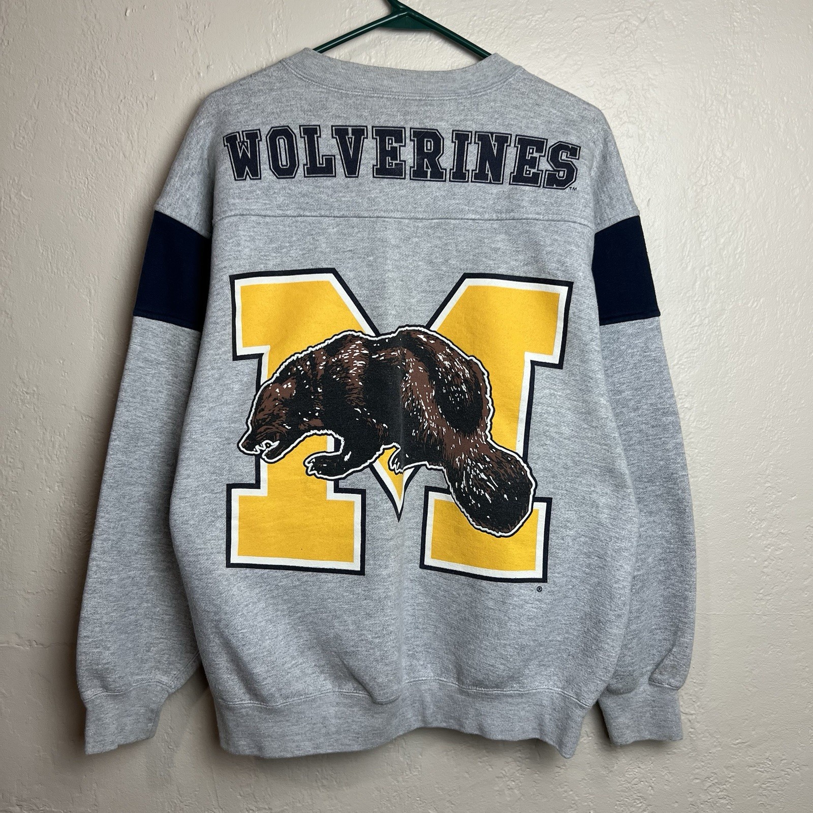 Vintage University Of Michigan Wolverines Sweatshirt Men Medium Gray College 90s