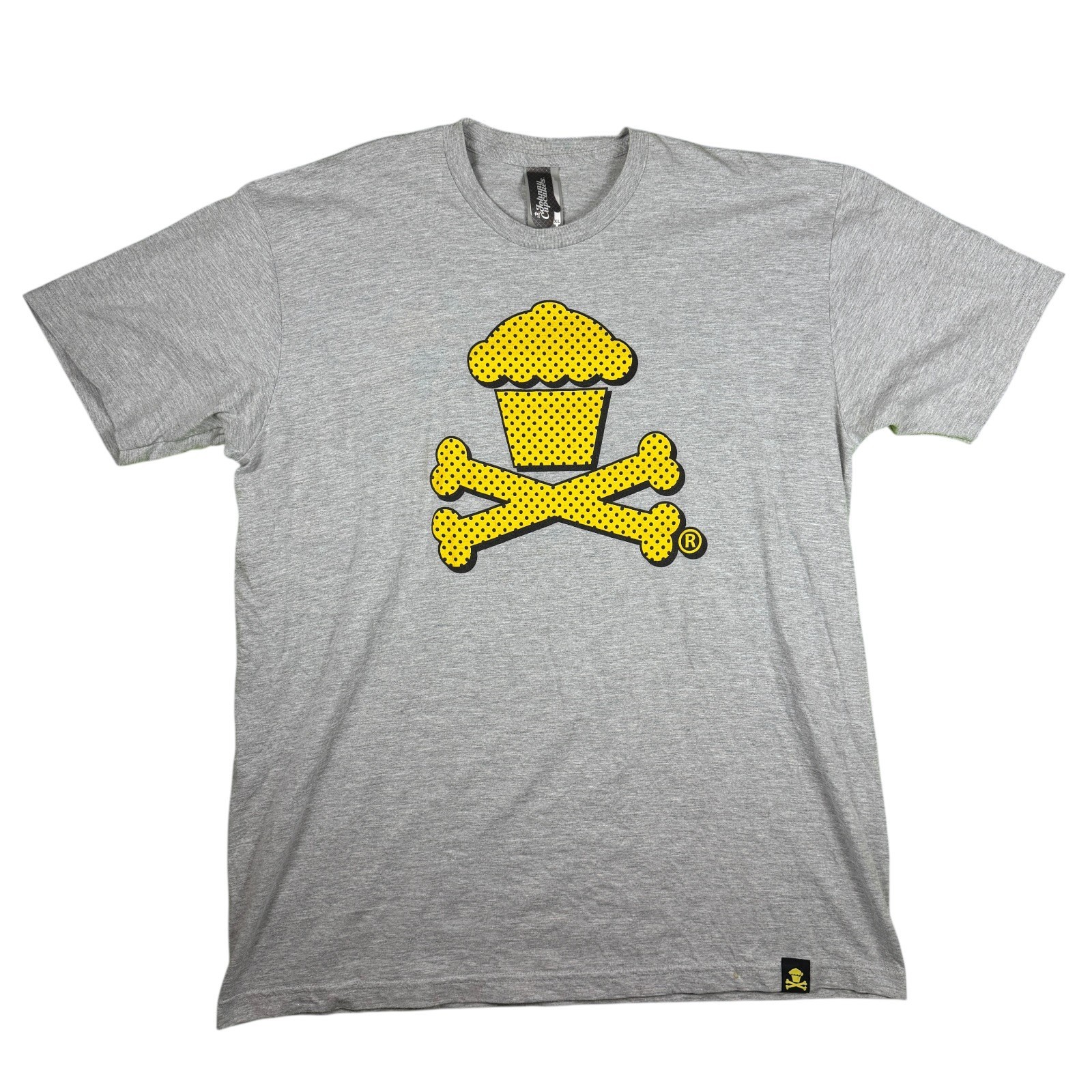 Used Johnny Cupcakes Gray Yellow Polka Dot T-Shirt Mens XL X-Large