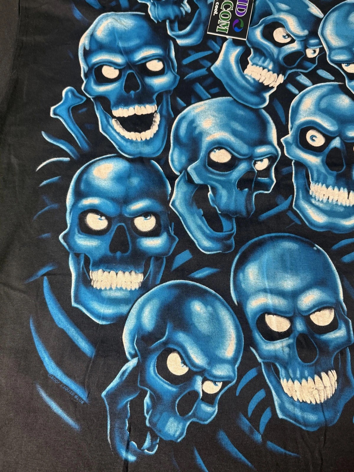 Vintage Liquid Blue Shirt Mens 3XL Black Glow In Dark Blue Skulls Graphic Tee
