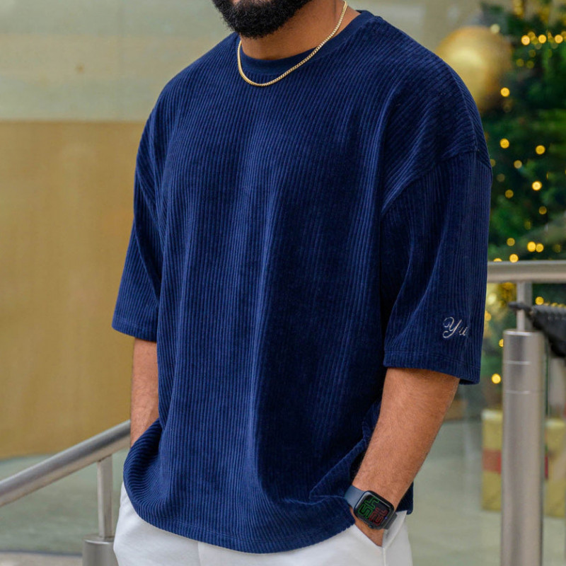Men&rsquo;s Trend Loose Solid Color Crewneck Cotton Short Sleeve T-shirt Top