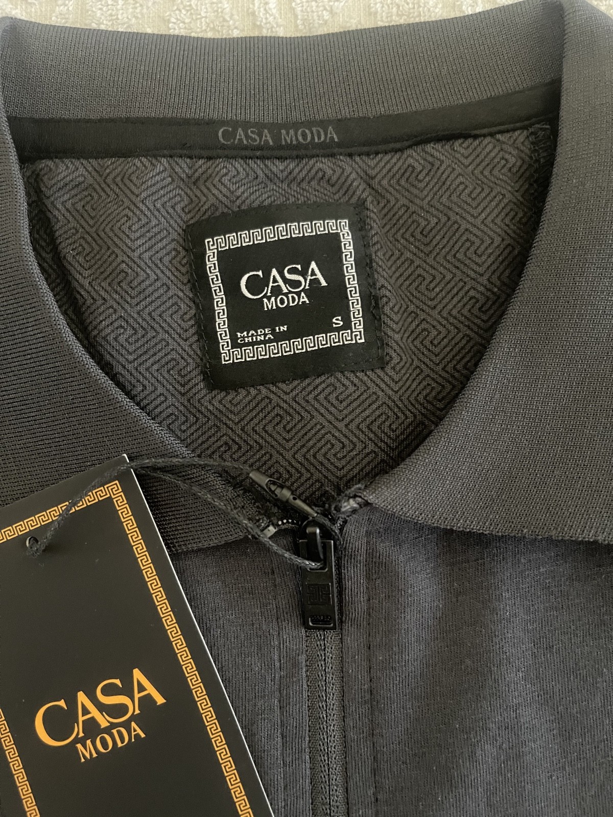CASA MODA Couture Men&rsquo;s Zip-Front Polo Shirt Black Quarter-Zip Front Closure