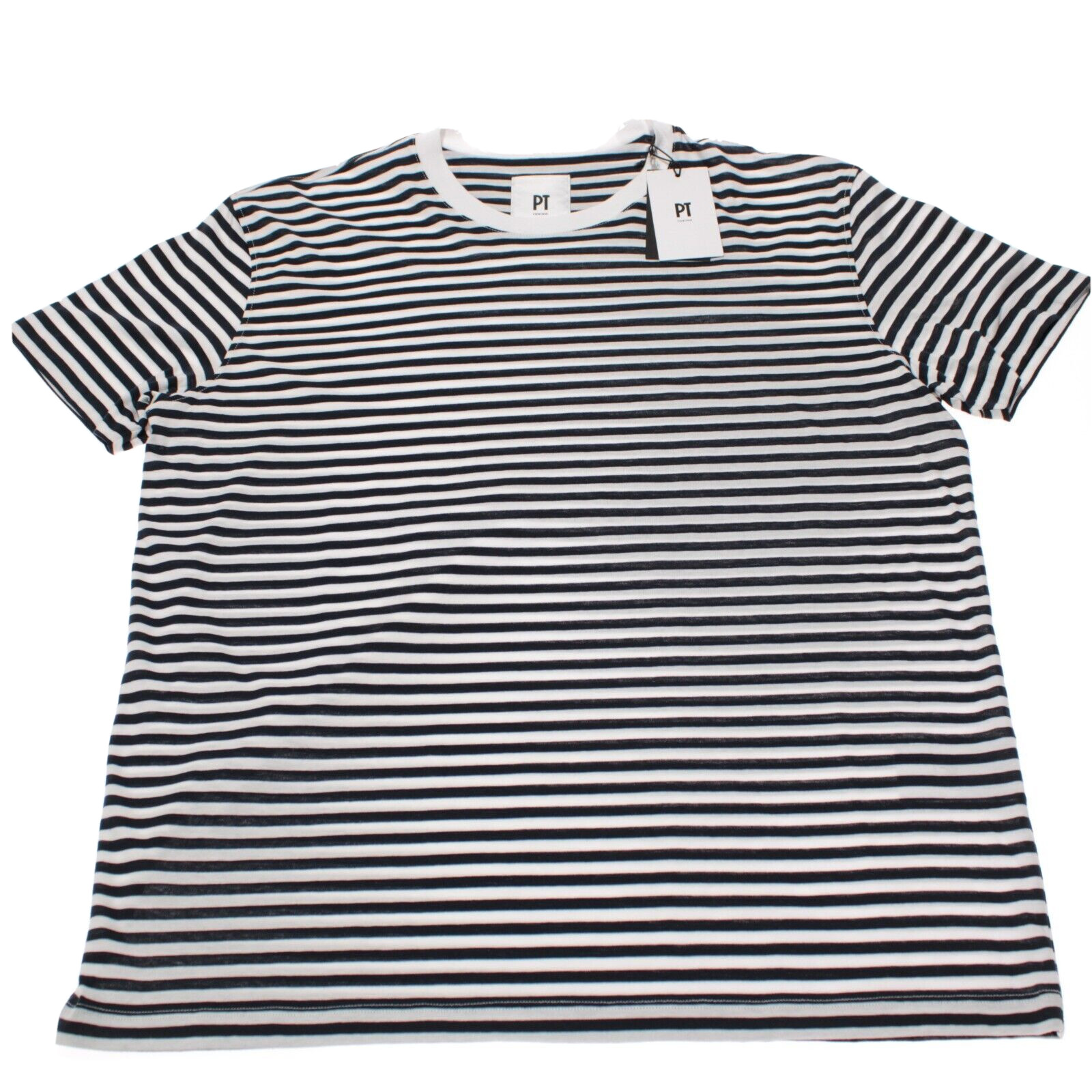 PT Torino NWT Crew Neck T Shirt Size 52 L US In Navy Blue & White Stripes