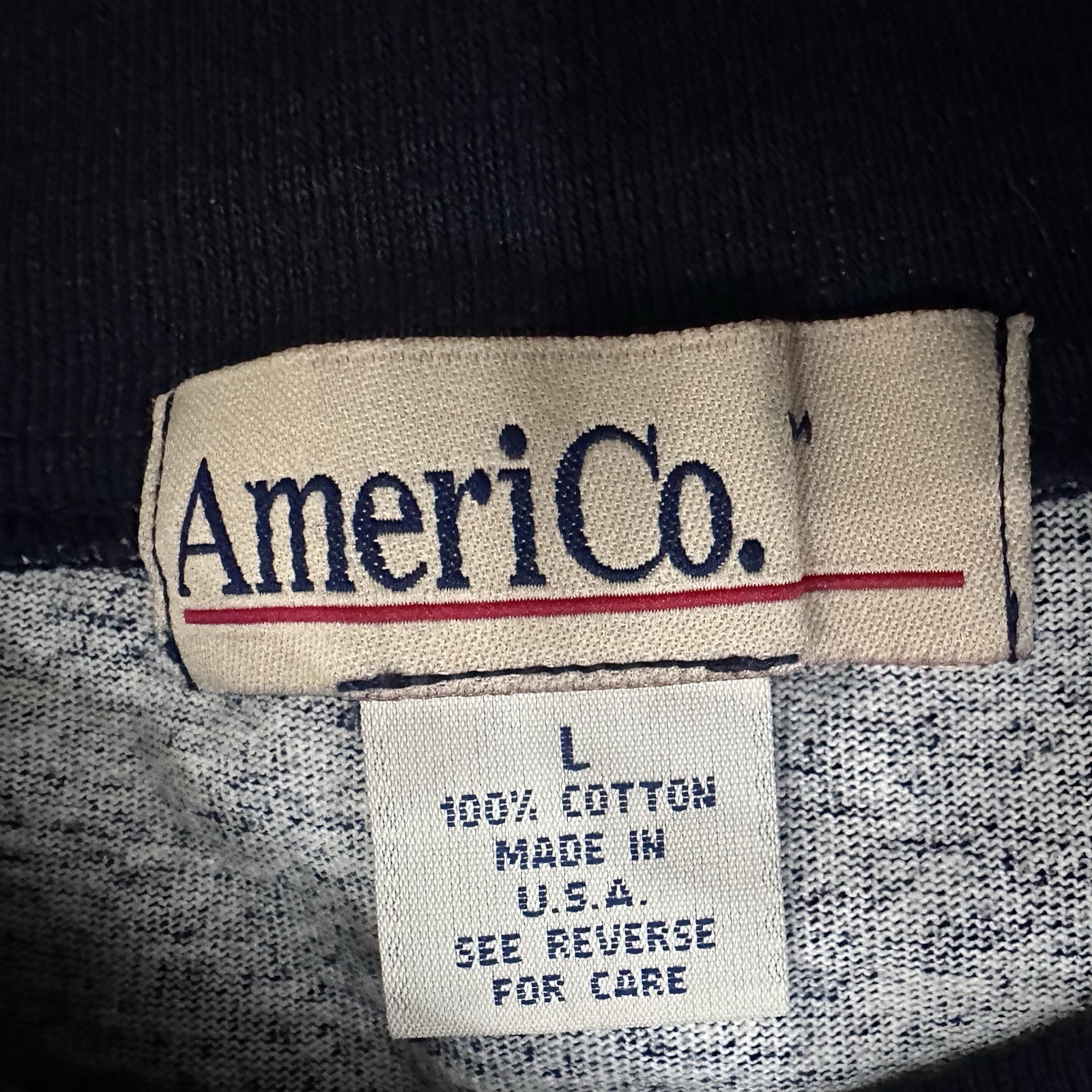 Vintage Americo Long Sleeve Mock Neck Shirt Me A Men’s L Navy Red Stripe 90s USA