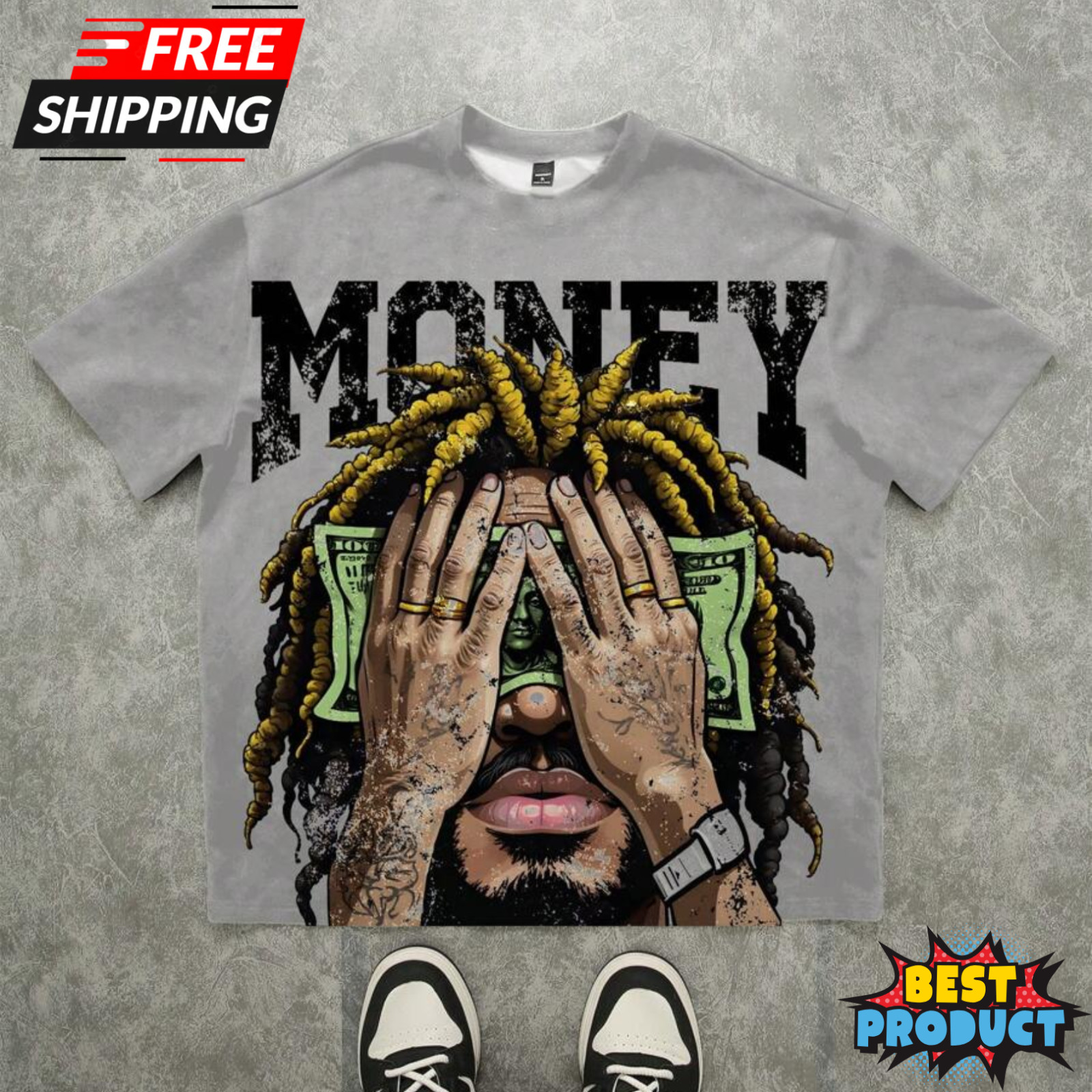 Oversized Hip Hop Graphic T Shirt Dollar Money Print Streetwear Tee Top for Men