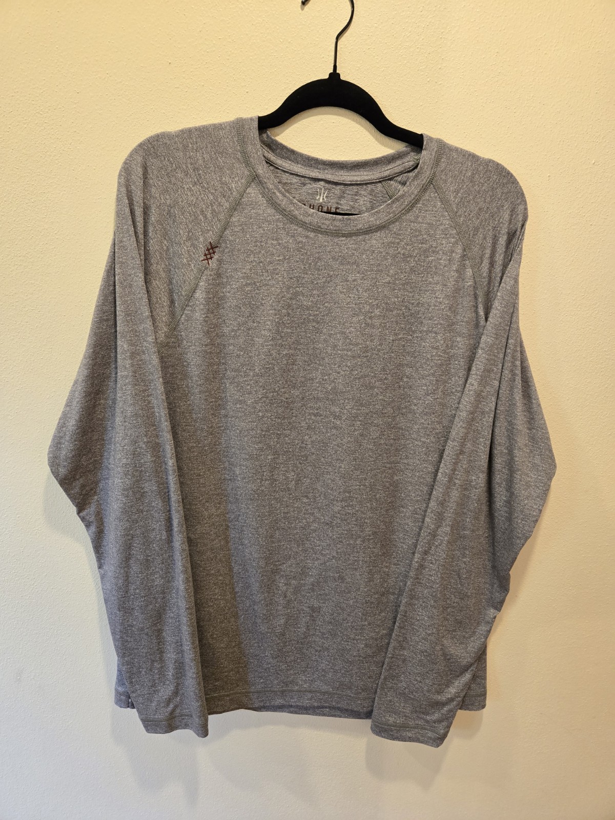Rhone Reign Long Sleeve Shirt Large Gray Heathered Performance Crewneck Mens