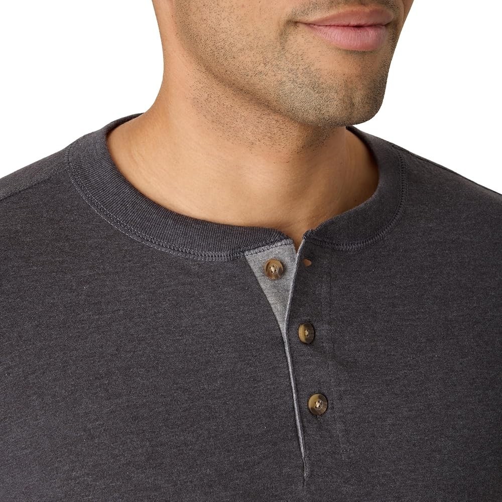 Men&rsquo;s Hanes Beefy Henley Shirt in Slate Heather, 2X-Large (50/52) – New