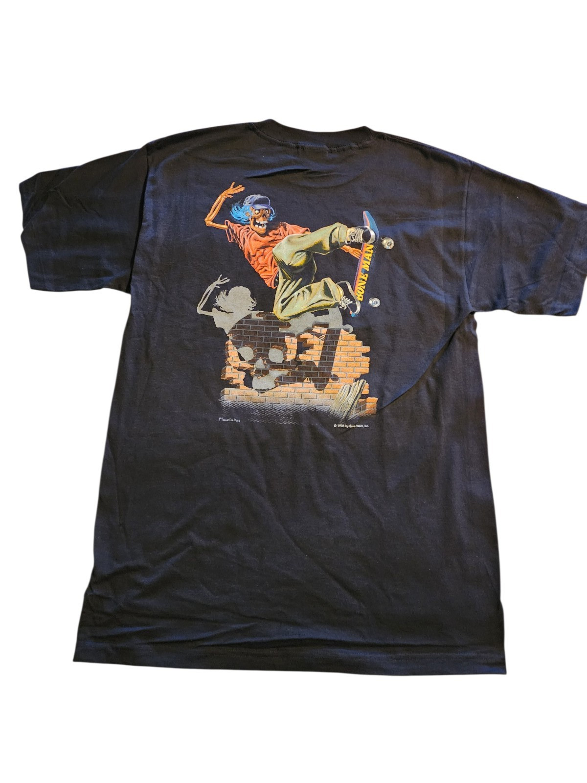 Bone Man Activewear Skeleton Skateboard Black T-Shirt Tee Size Large NOS