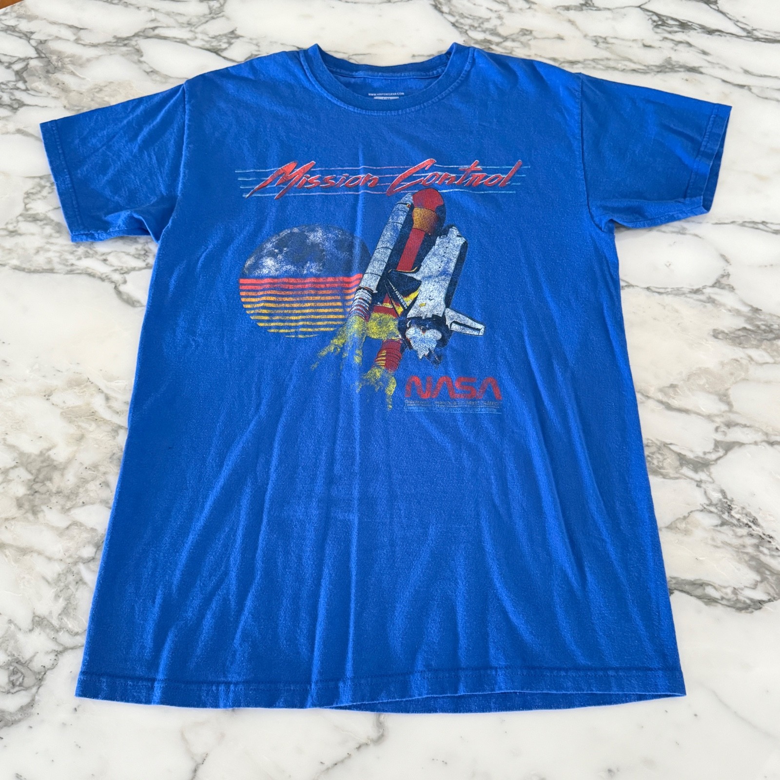 Nasa Mission Control blue short sleeve crew neck tee T-shirt size S/M