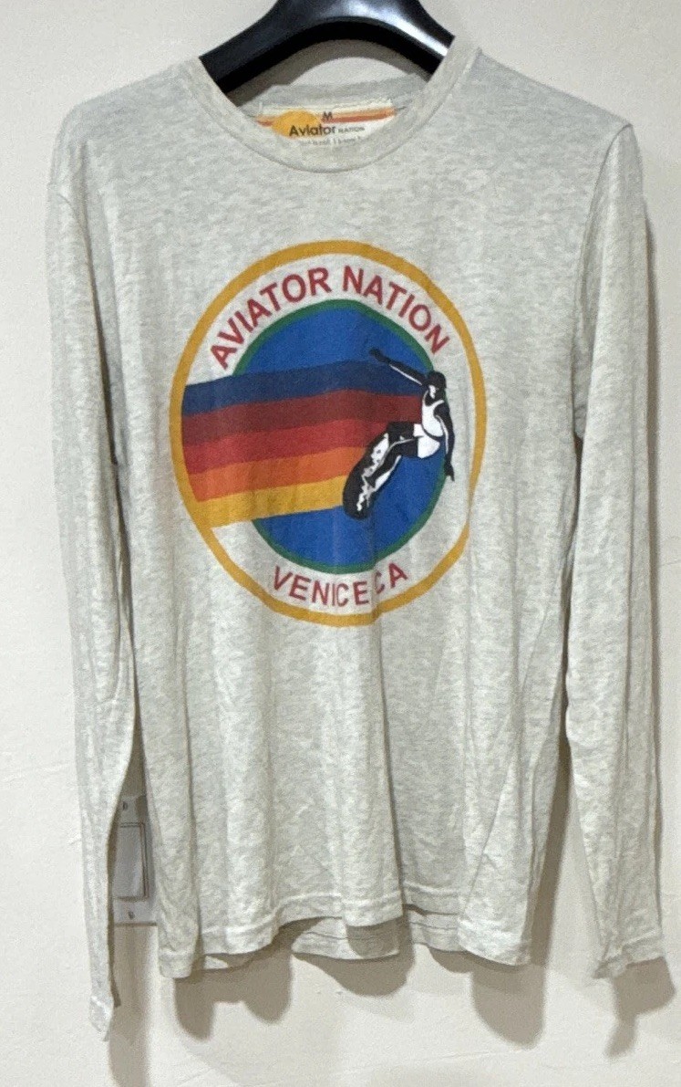 Aviator Nation Men’s Gray Venice CA Graphic Crew Neck Long Sleeve Tee M