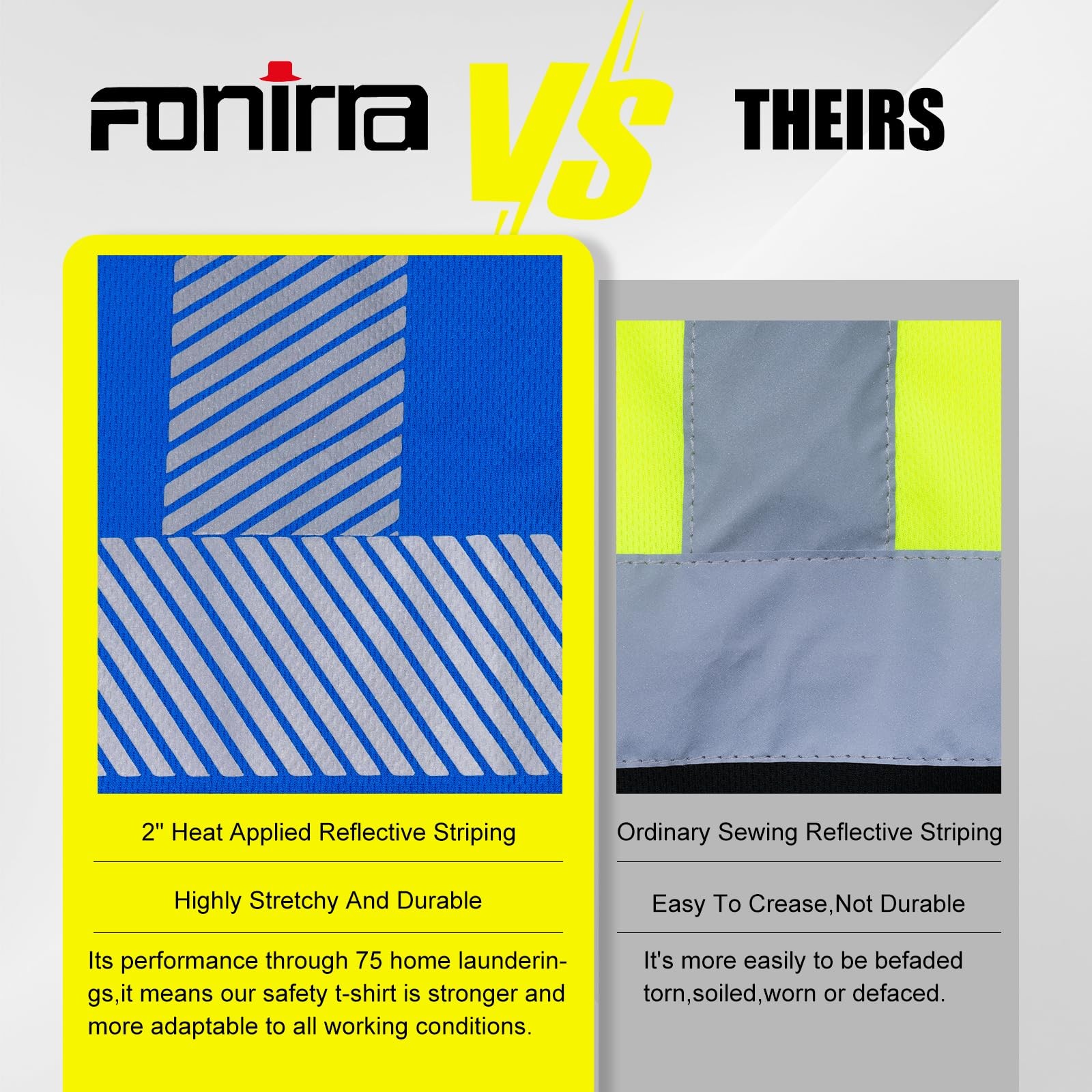 FONIRRA Safety Reflective High Visibility T Shirts for Men with Long Sleeve