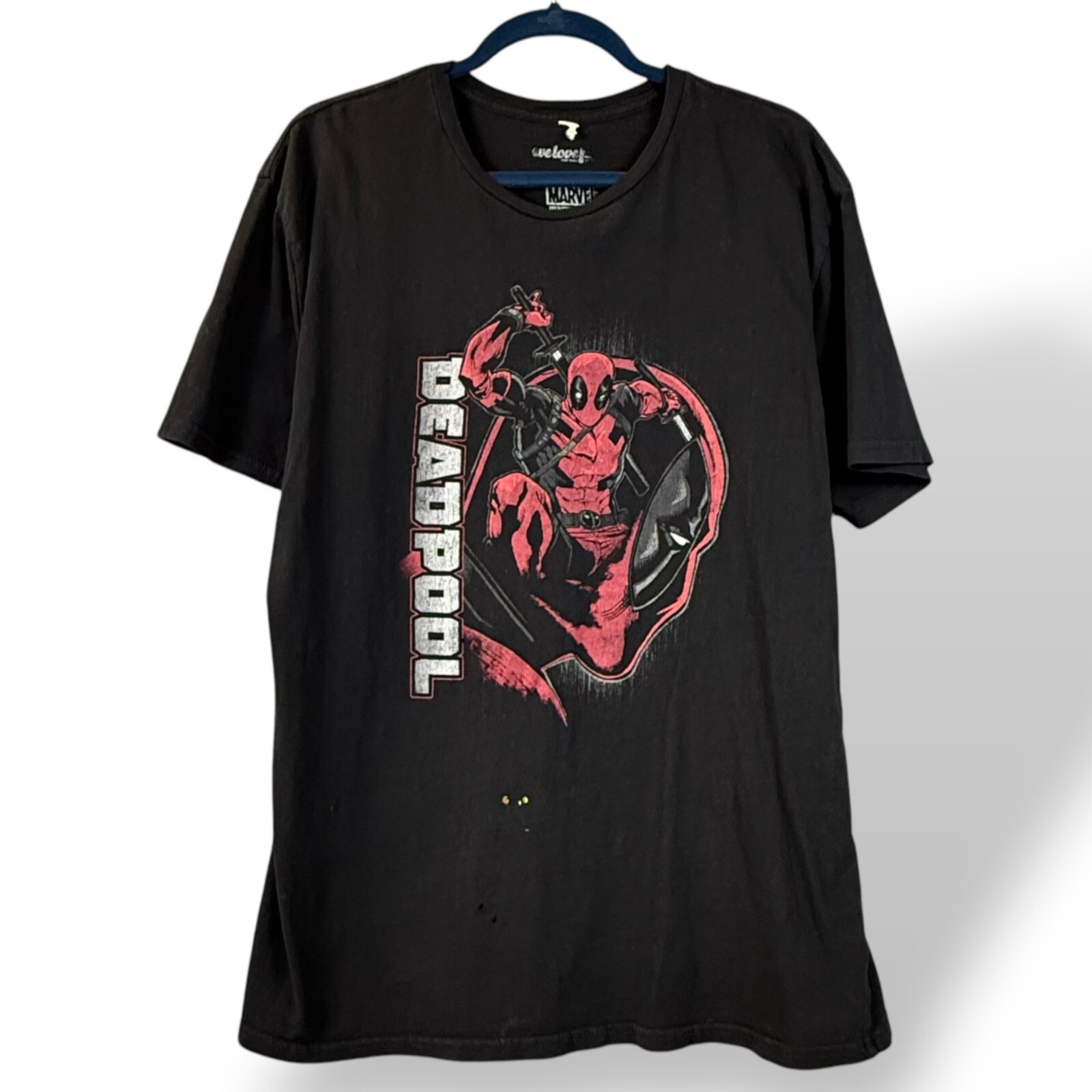 Marvel Deadpool Shirt Sz XL Black Graphic Comic Distressed Cotton Tee WeLoveFine