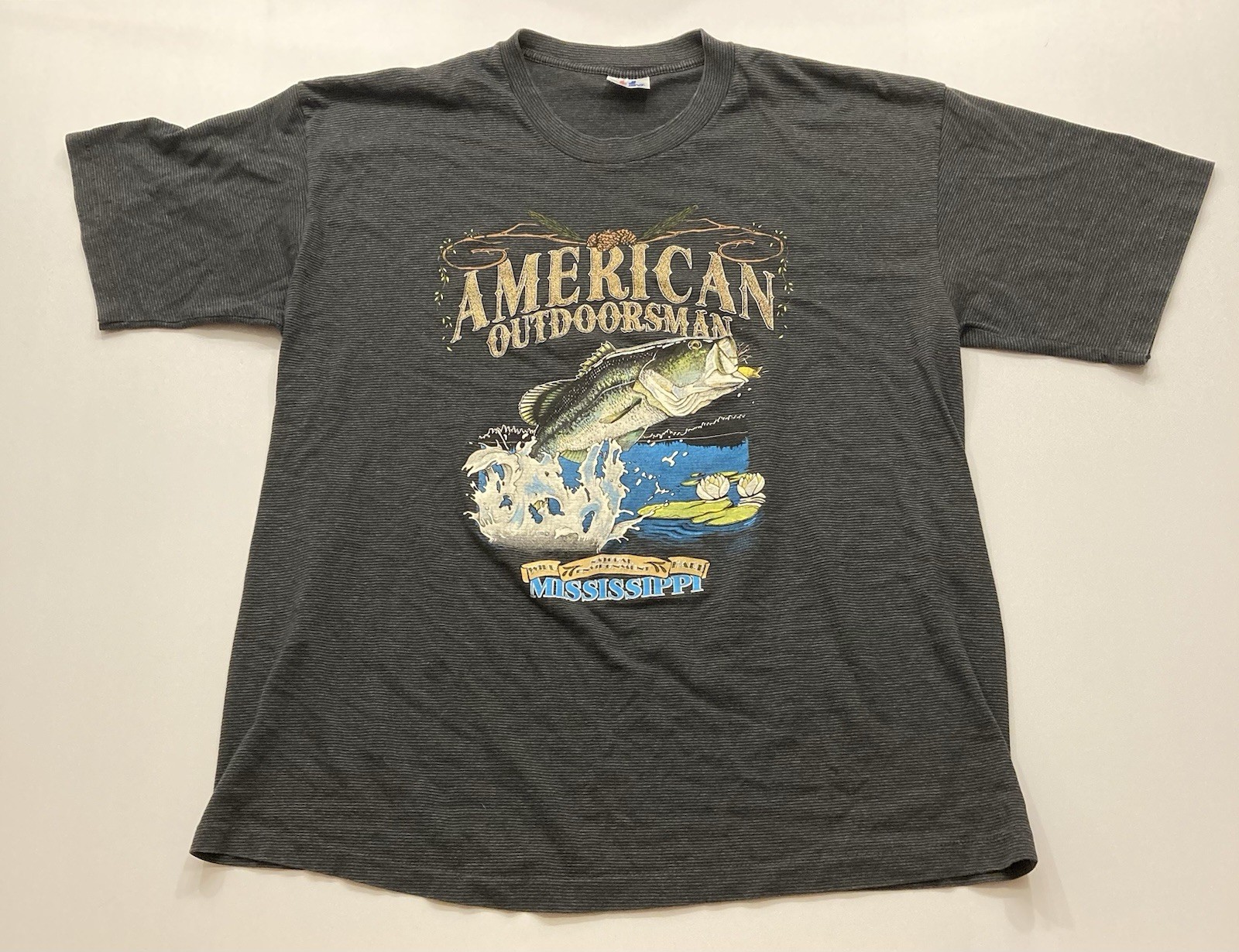 Vintage 90’s American Outdoorsman Shirt XXL Black Striped Nature Fishing Bass