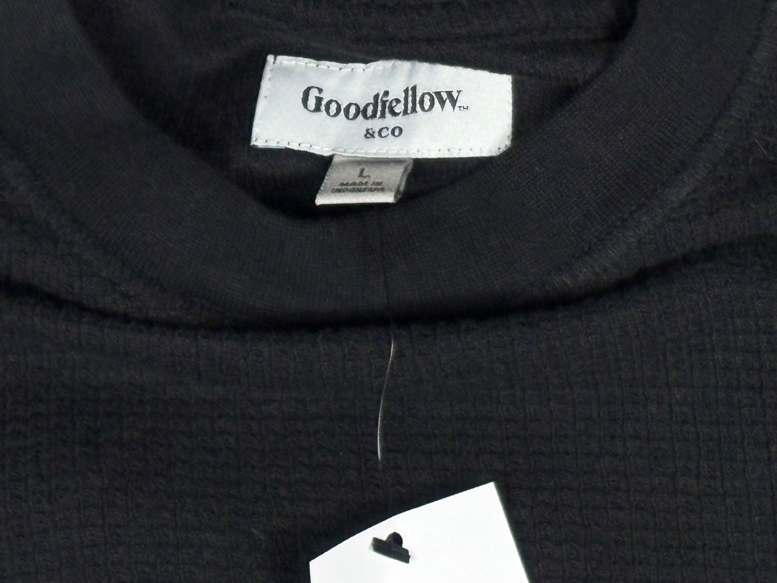 Goodfellow Thermal Shirt Men L Black Waffle Knit Crew Neck NWT Casual Layer