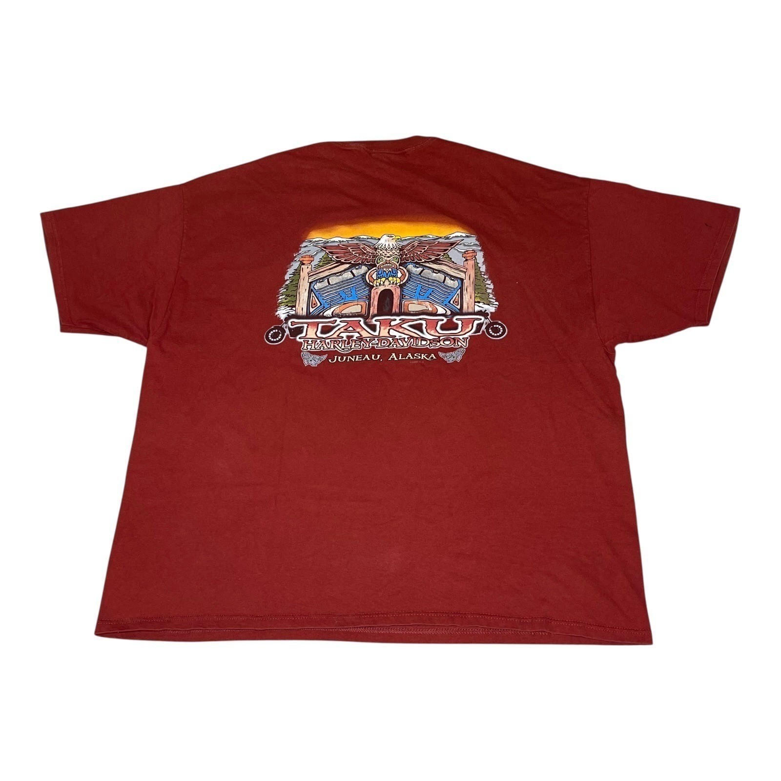 2006 Harley-Davidson Taku Juneau Alaska T-Shirt Mens 3XL Maroon Totem Eagle