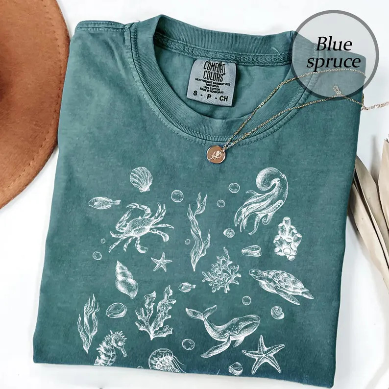 Comfort Tee Garment Dyed Sea Life Ocean Marine Life Soft Cotton