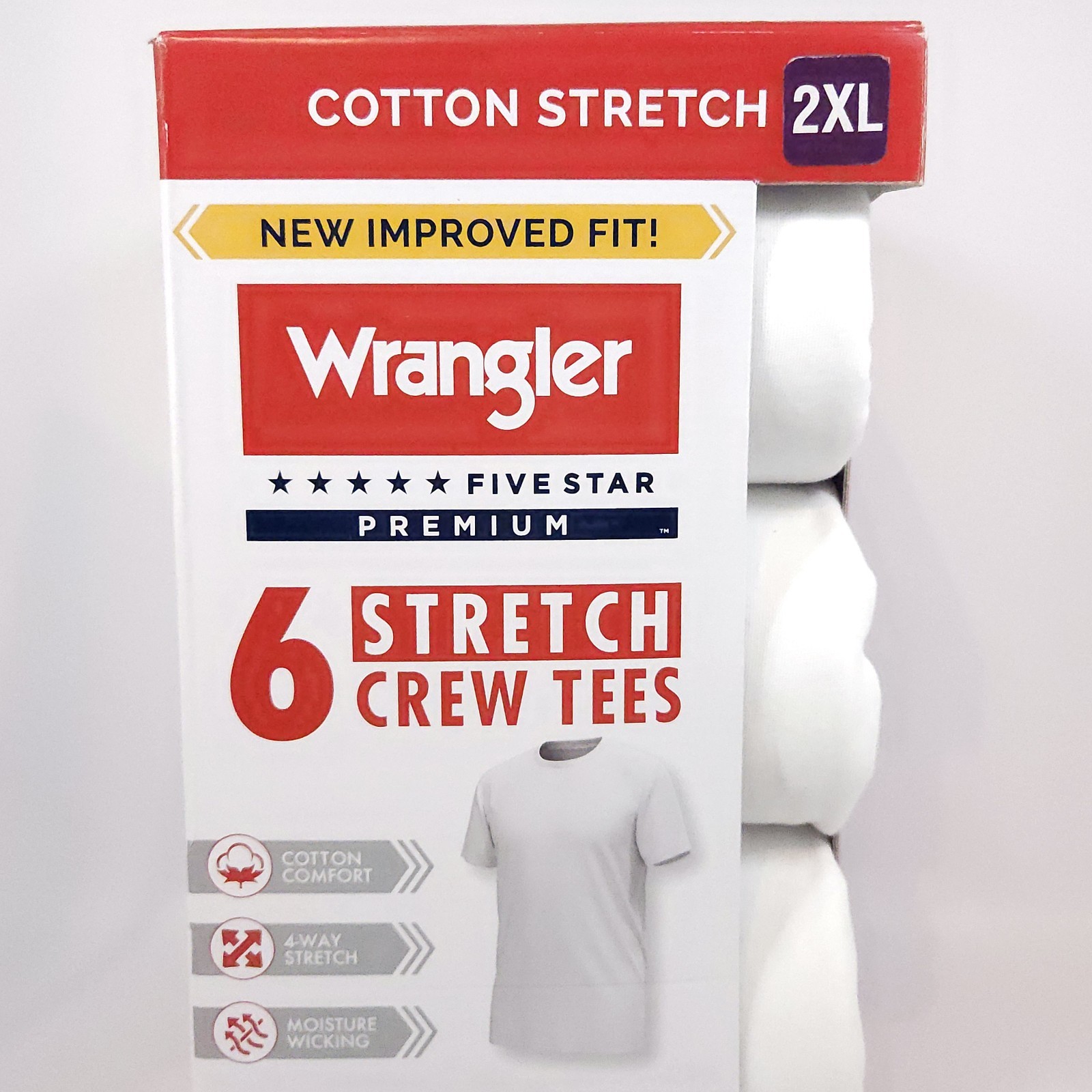 Wrangler Men Crew Neck Undershirts White Cotton Stretch T Shirts 6 Pack Size 2XL