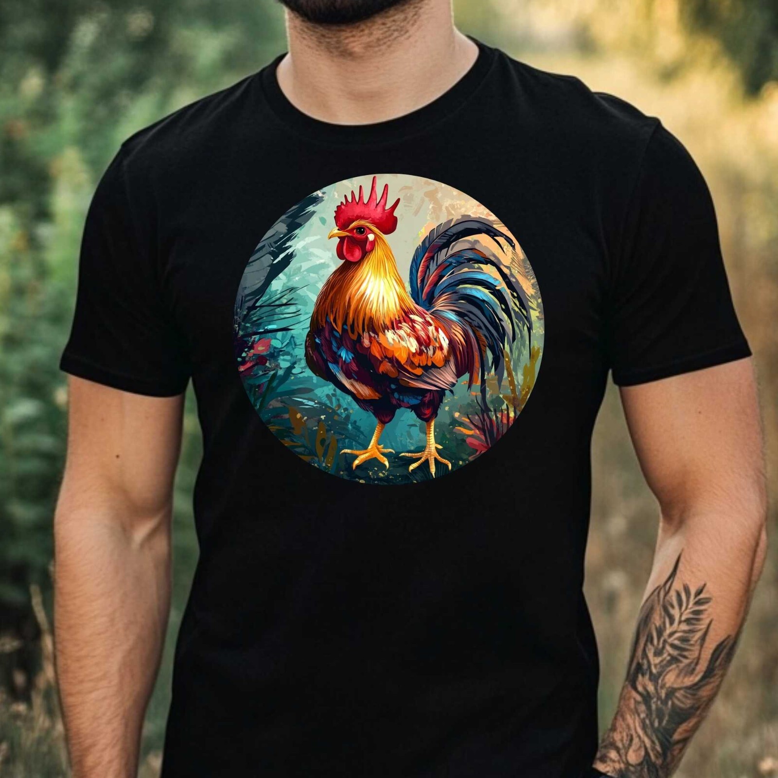 Mens Funny Rooster Motif Cotton T-Shirt Size XS to 5XL