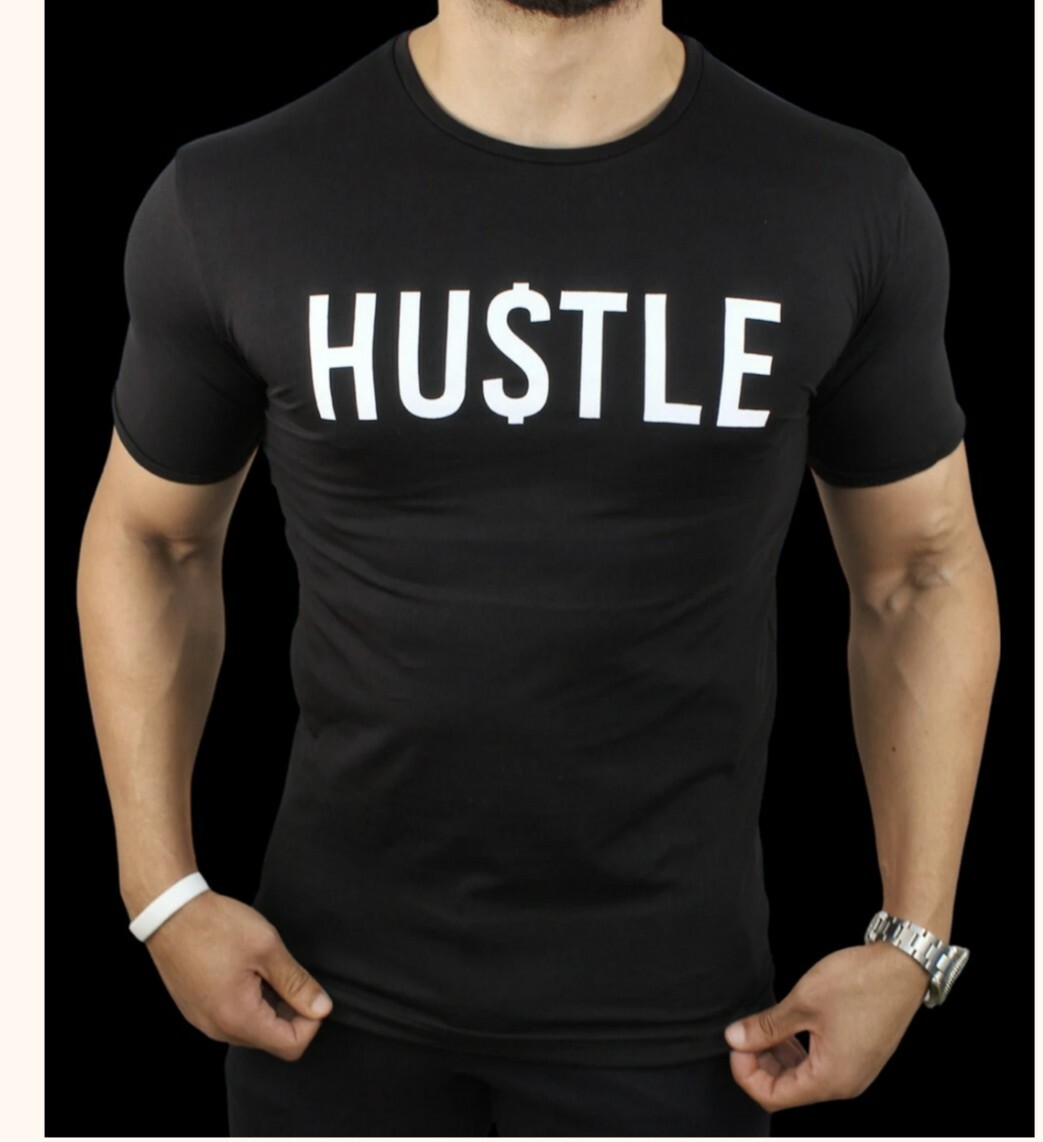 Mens TShirt Muscle Fit Gym Body building Top Tag Size XXL , USA size L , Black