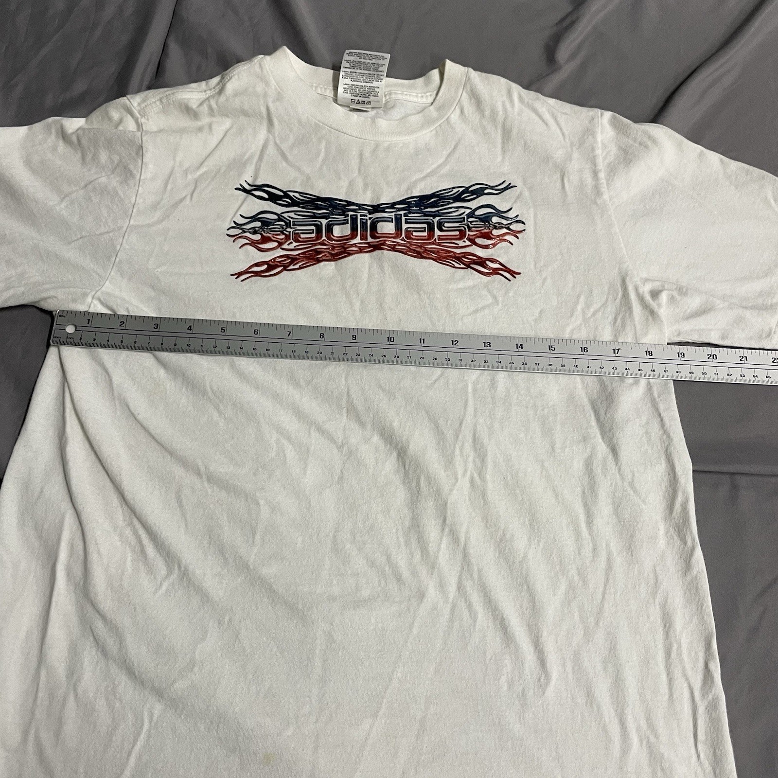 Vintage Y2K Adidas White T Shirt Size Mens XL Shiny Plastic Print Soccer Sports