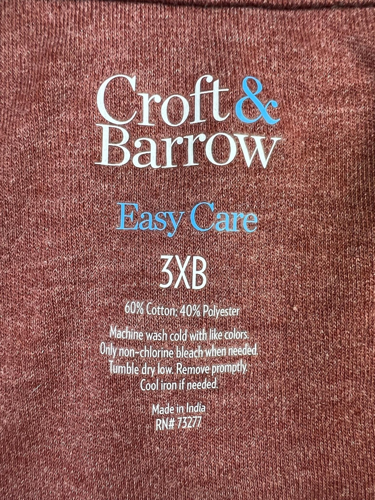 Croft & Barrow Henley Shirt Mens Big 3X Red Easy Care Long Sleeve Lightweight