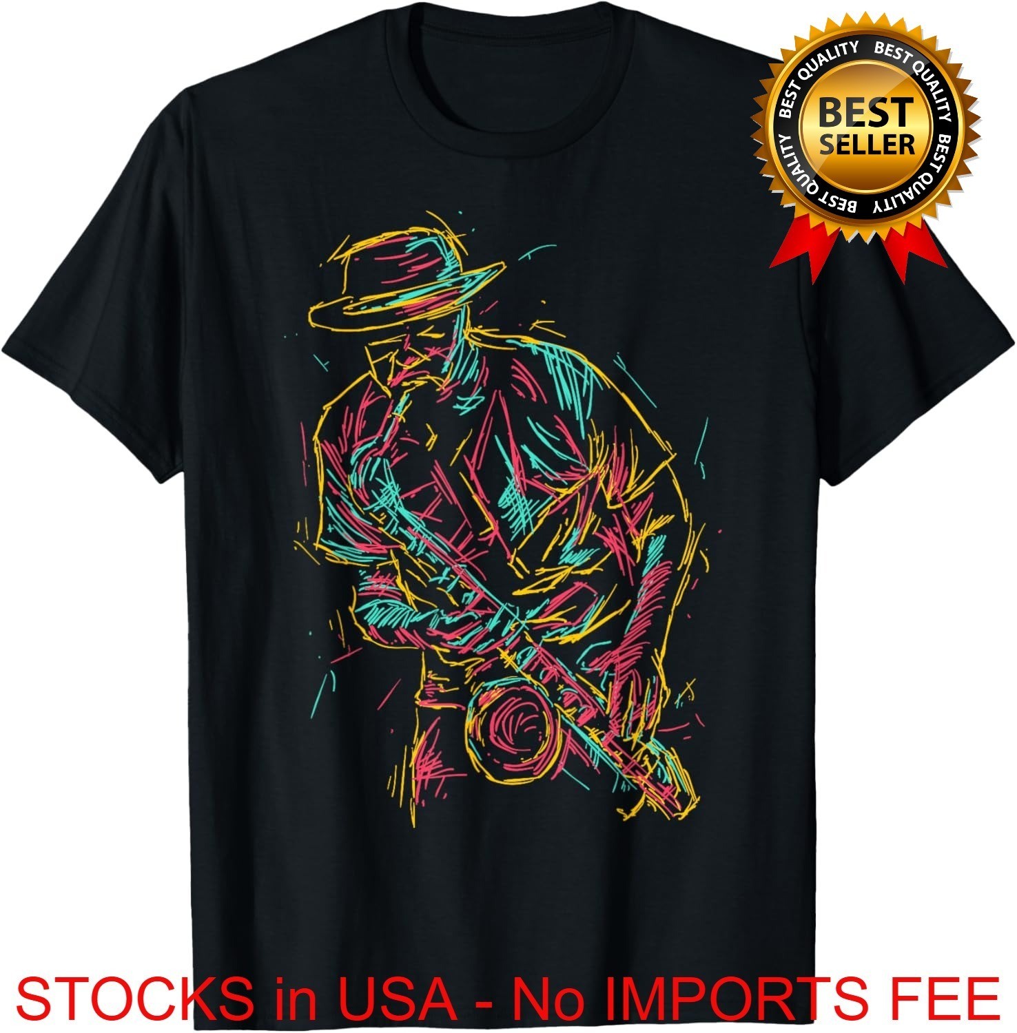Abstract Saxophone Player Shirt Jazz Music Tee Hot Deal T-Shirt S-4XL