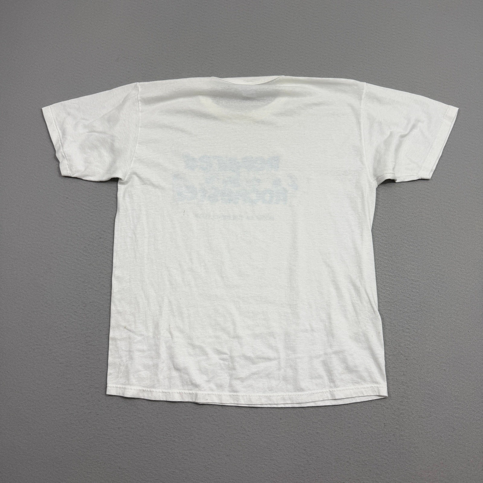 Vintage Russell Athletic Repaired in Rochester Shirt Large White 1988 Paper Thin