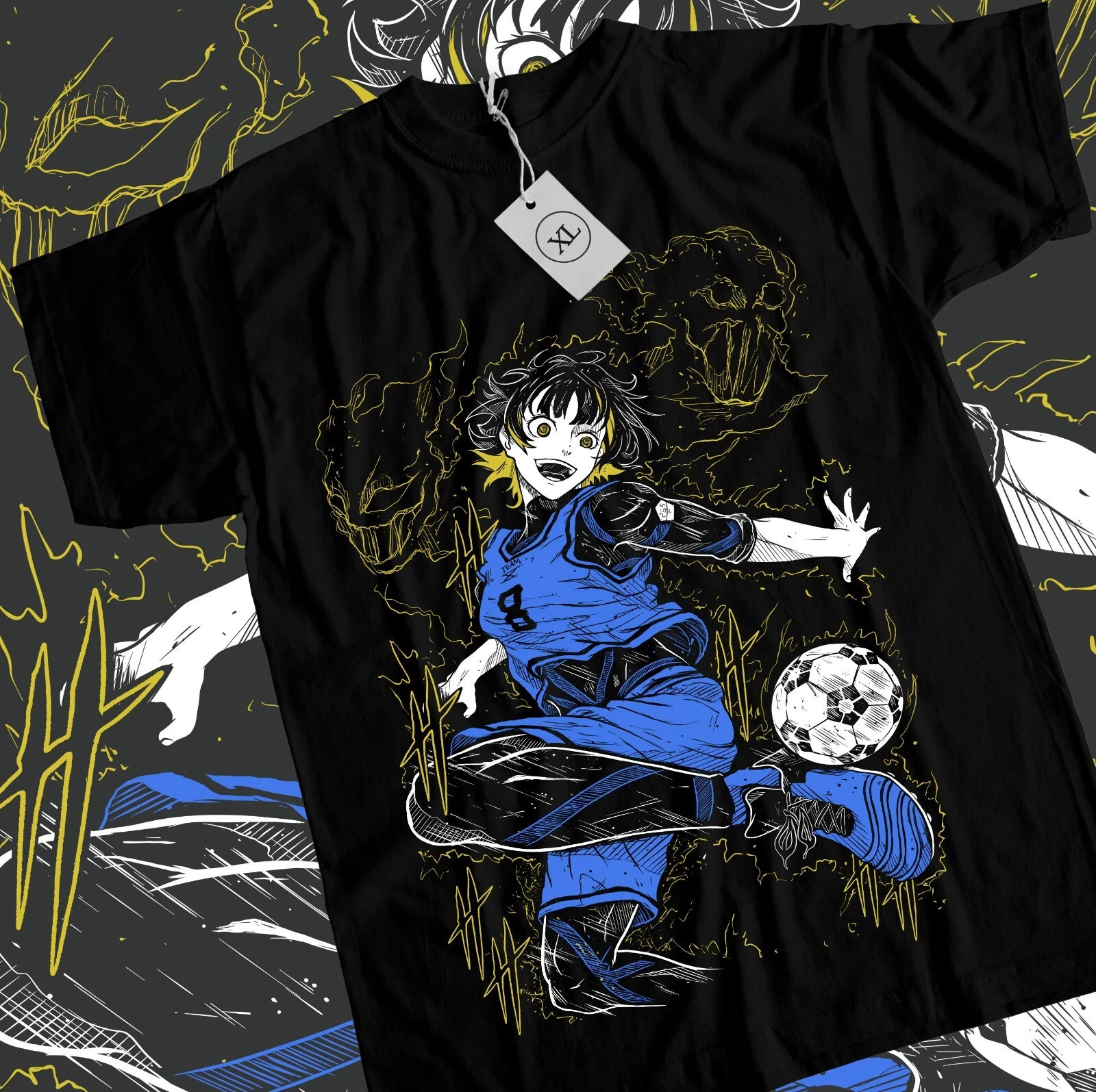 Anime Blue Lock Meguru Bachira Monsters Graphic Black T-Shirt Size S-5XL