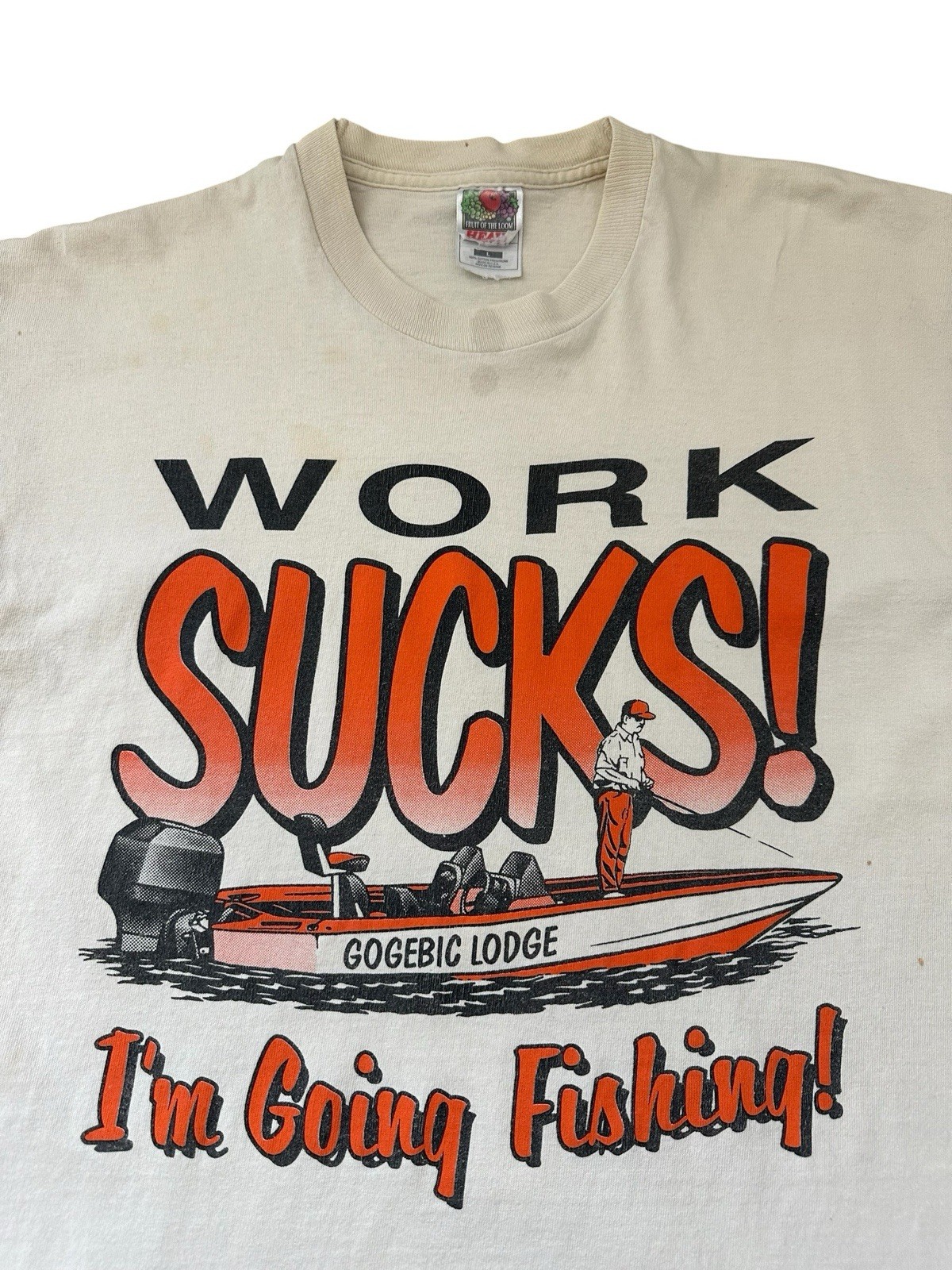 Vintage Work Sucks I’m Going Fishing T Shirt Men’s Large 90’s USA Distressed