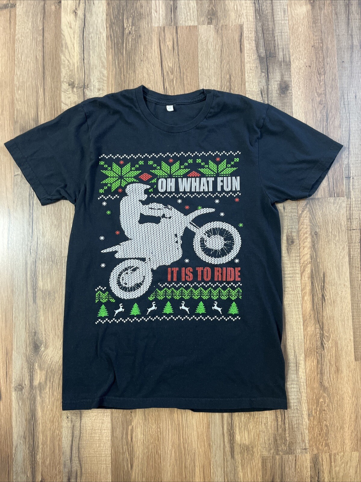 Christmas Moto T-shirt Shirt Top Size S Short Sleeves Black Screen Print Biker