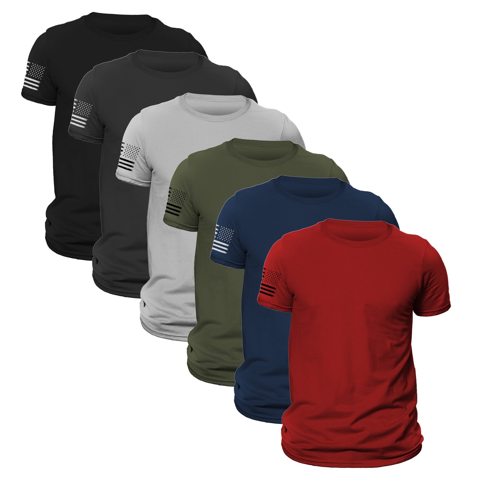 Men&rsquo;s US Flag Patriotic Flag on Sleeve T-Shirt 6 Pack