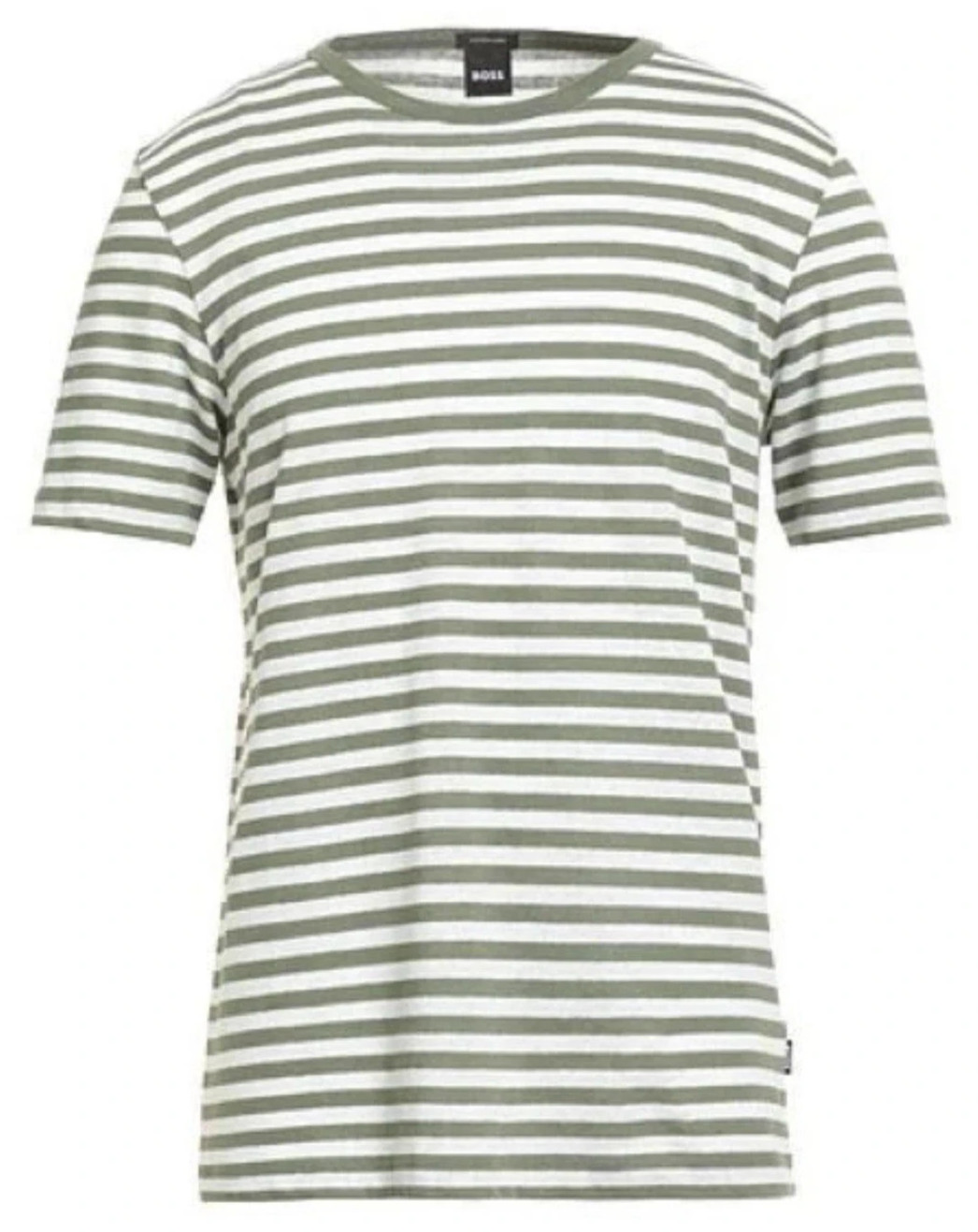 Hugo Boss Men&rsquo;s SZ 2XL Cotton Linen T-shirt White Olive Military Green Striped