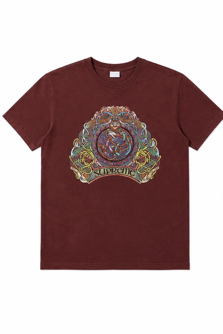 Supreme Burgundy Logo Graphic Print Crew Neck Short Sleeve T-Shirt Men’s M