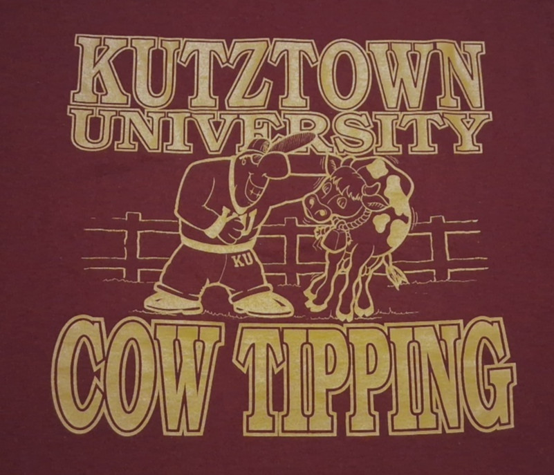 Vtg XL Jerzees Kutztown University Cow Tipping Back Graphic Collegiate T Shirt