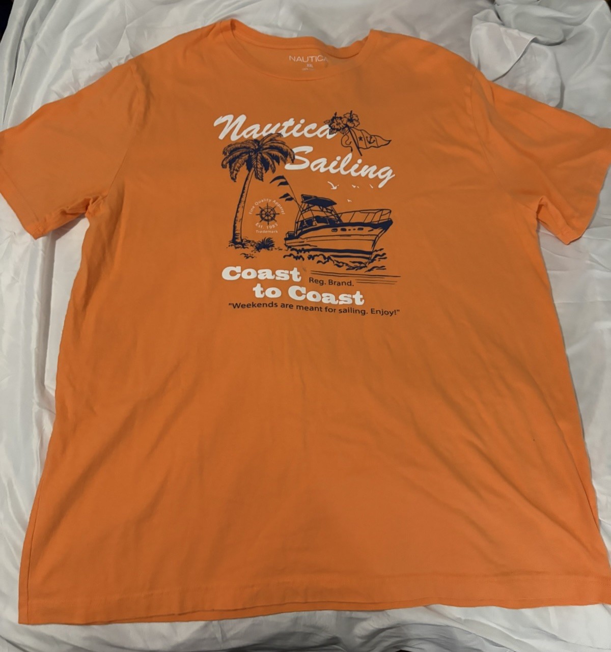 Nautica Men’s Orange Graphic Print Crew Neck Short Sleeve Cotton Jersey Tee XXL