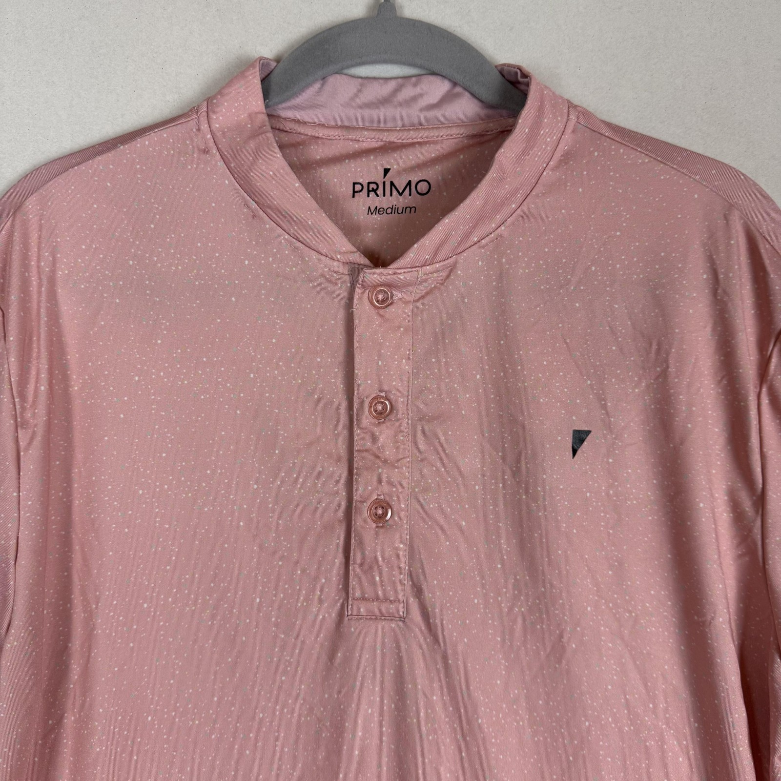 Primo Shirt Mens Medium Pink Henley Polka Dot Lightweight Stretch Tee Jersey