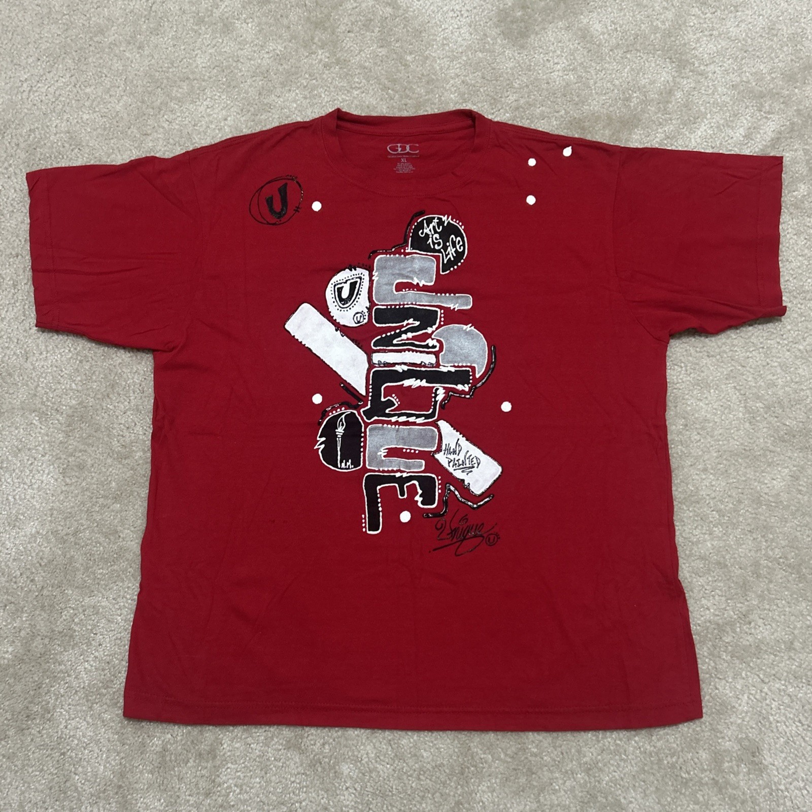 Unique Clothing “abstract Design” Hand Painted XL Red T-Shirt – One Of One Art