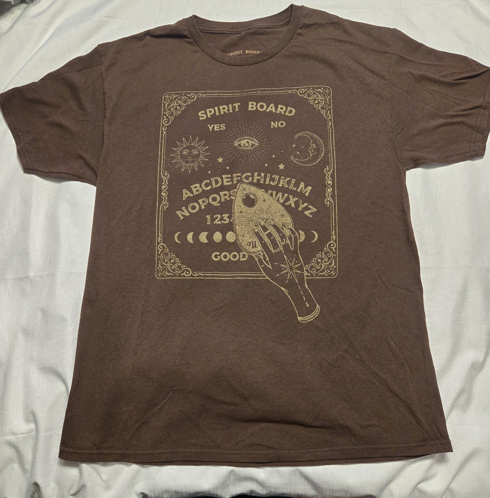 Loot Fright Spirit Board Ouija Brown Graphic Tee Mystic Hand Planchette Sz L