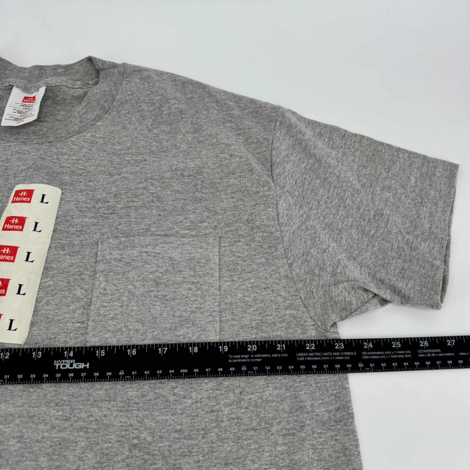 Vintage Hanes Mens Large Gray Pocket T Shirt Short Sleeve Made in USA Deadstock