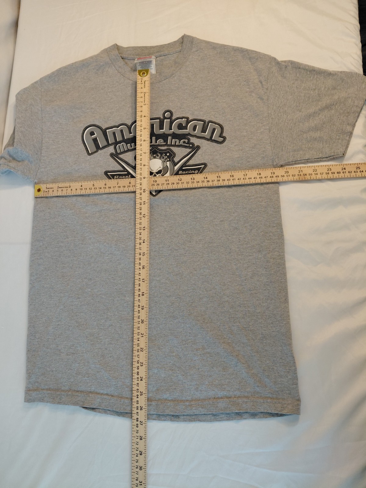 American Muscle Gray Skull Racing Graphic Print Crew Neck T-Shirt L