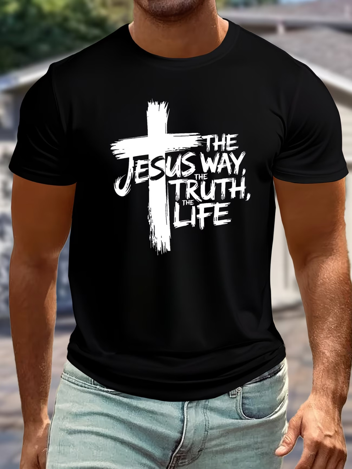 Christian Script Cross T-Shirt Men&rsquo;s Graphic Faith Short Sleeve Plus Size Tee