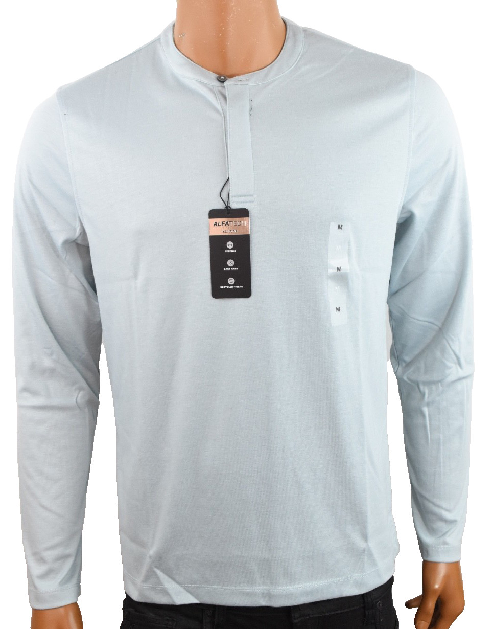 Alfani Mens Henley T-Shirt New M Light Blue Long Sleeves Stretch Standard Solid