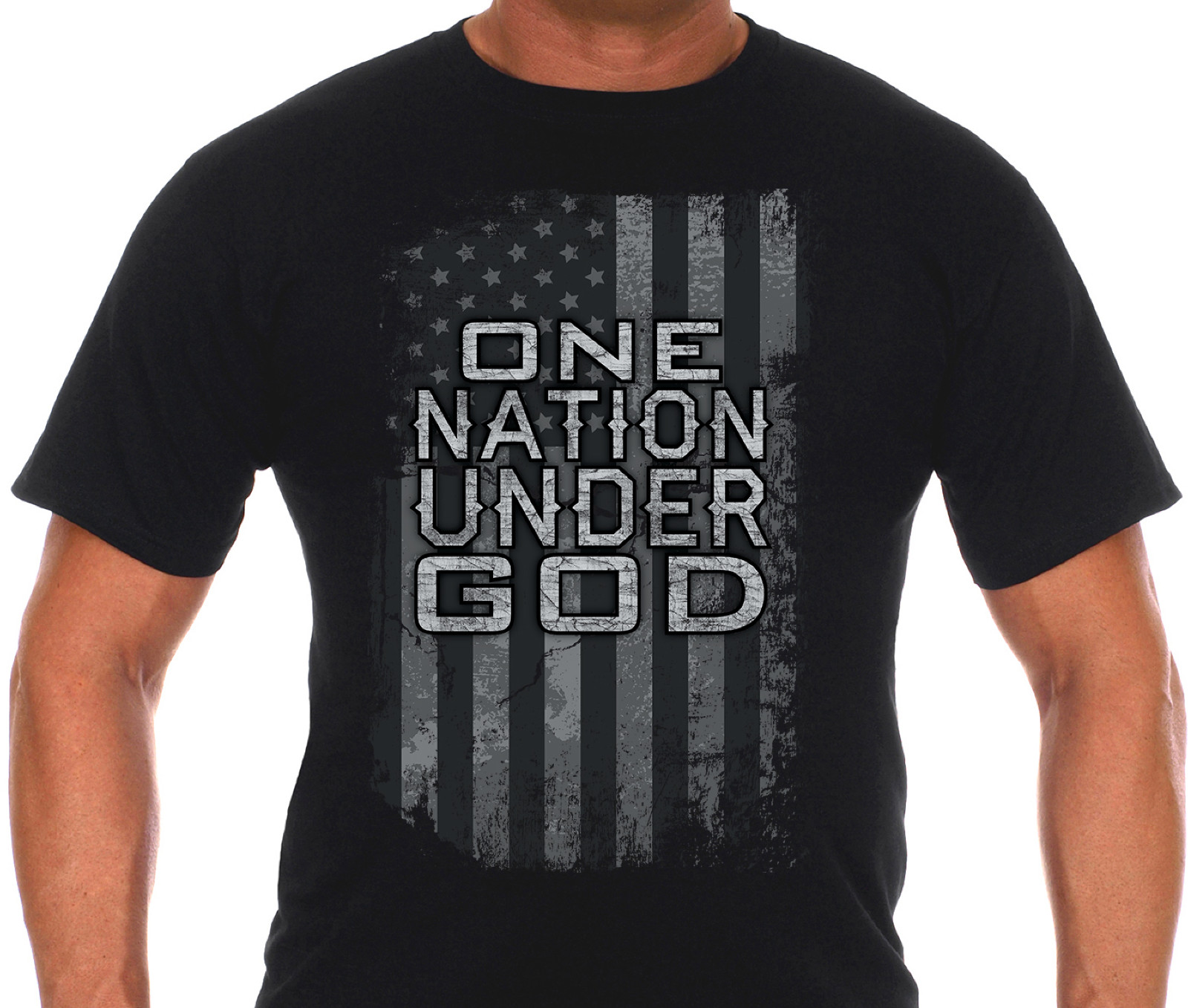 JH Design Men&rsquo;s Religious One Nation Under God Flag T-Shirt in 2 Colors